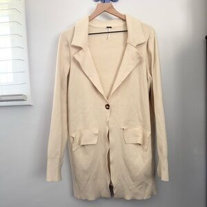 Free People Large Sarah Sweater Blazer Cream Rib Knit Fall Minimal Single Button